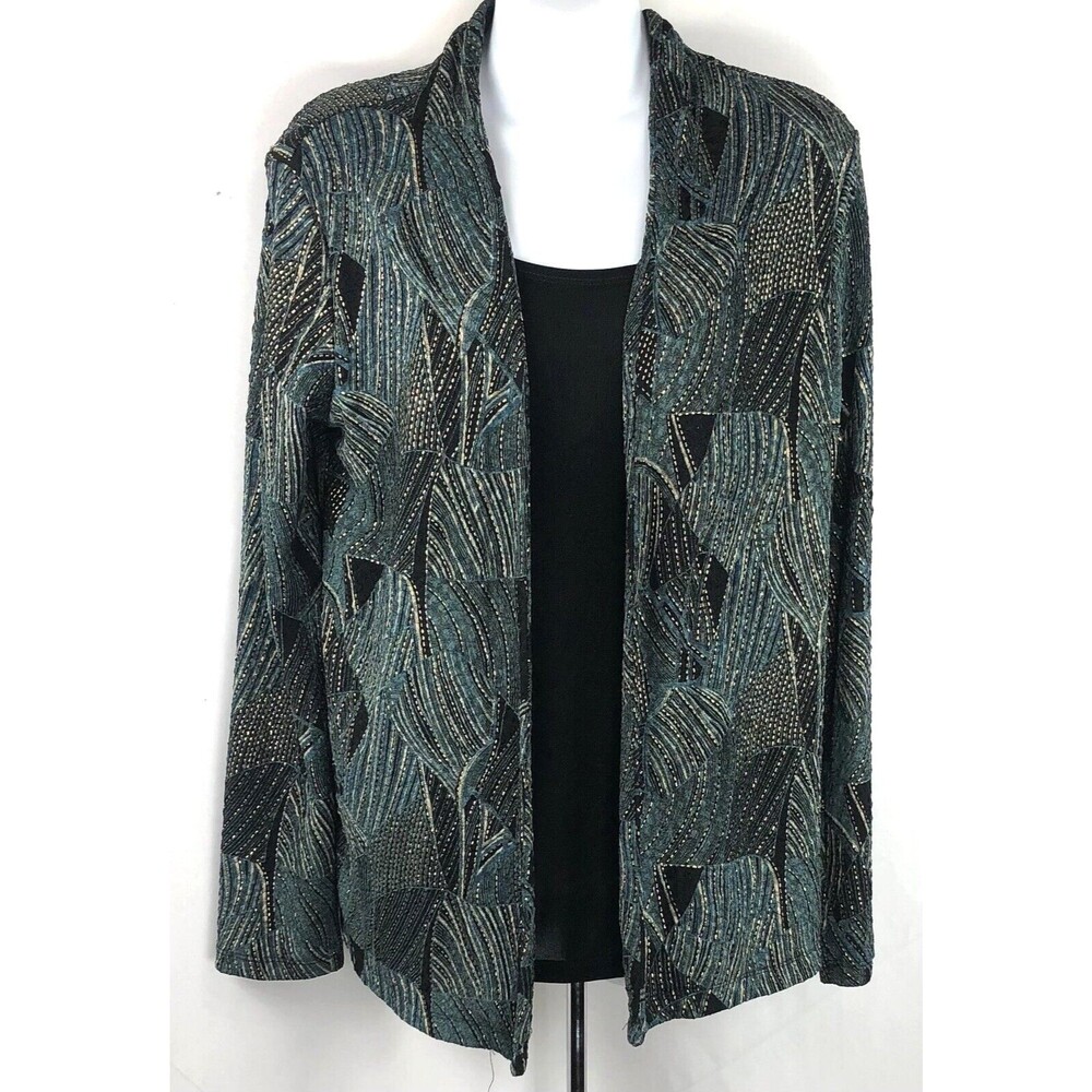 JM collection combo cardigan top S turquoise gold metallic scoopneck long sleeve